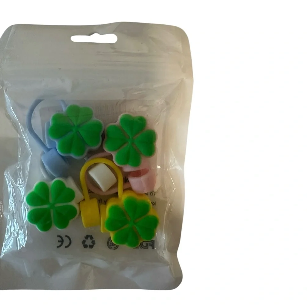 Pk of 4 Stanley straw cap cover‎ clover design green
